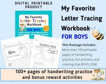 My Favorite Letter Tracing Workbook For Boys | Handwriting Practice | Learn to Write for Kids | Activity Book for Preschoolers | Printable