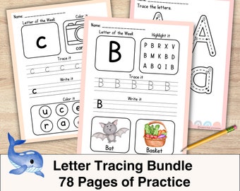 Letter Tracing Worksheets, Alphabet Tracing Worksheets, Alphabet Worksheets for Preschoolers, Kindergarten Tracing Book