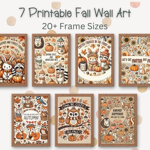 Arte de pared de otoño imprimible para niños (juego de 7), decoración de pared para guardería, decoración de aula de otoño, póster de animales del bosque, impresión digital, impresiones de otoño
