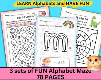 Letter Maze Printable, Alphabet Maze Worksheet, Alphabet Worksheets for Preschoolers, Alphabet Worksheets A-Z, Alphabet Letter Worksheets