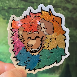 Trots Leeuw Glitter Manen Sticker | Queer LGBT Sapphic Gay Pride WLW Rainbow Cat Feline