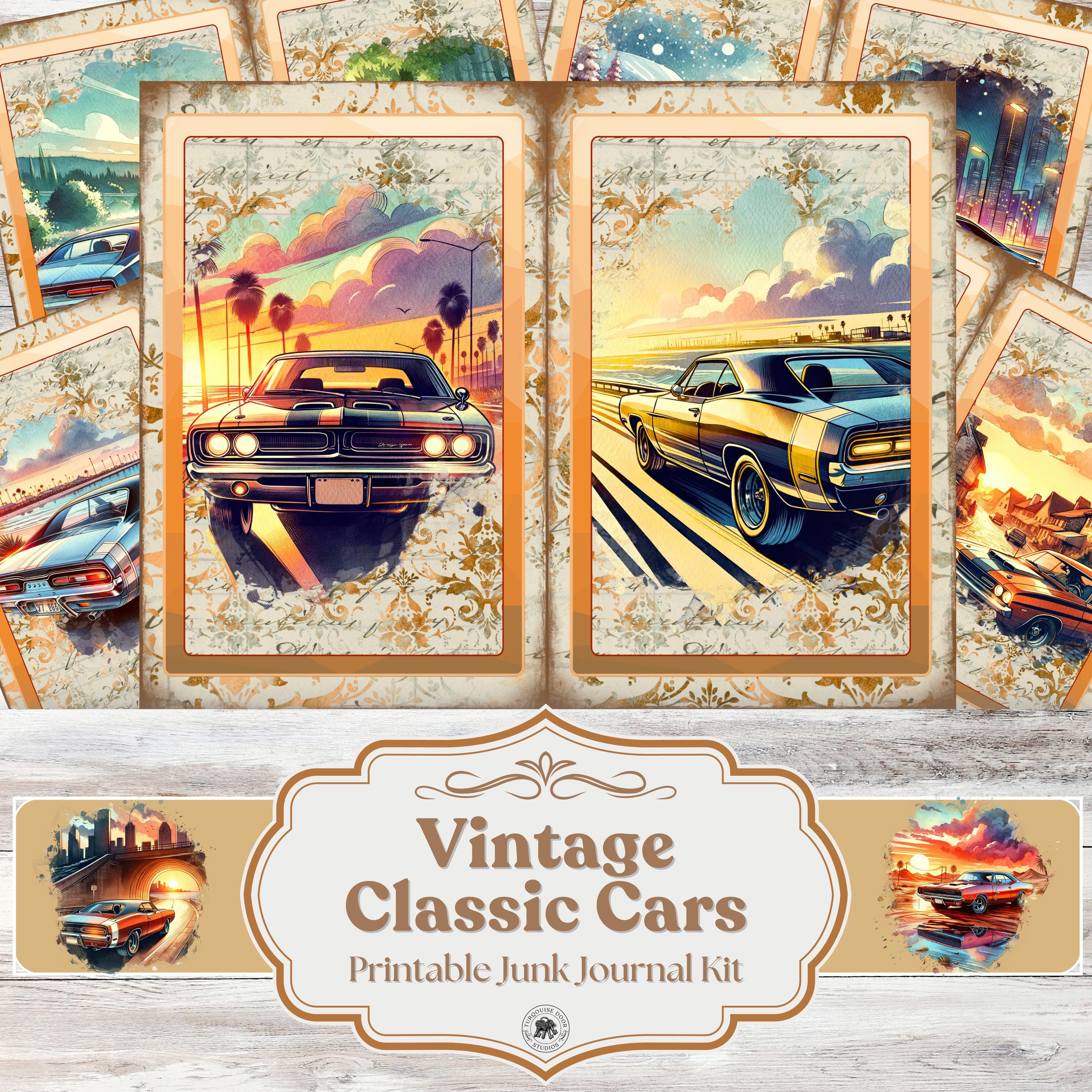 Journal Sticker Cars Vintage Classic Cars Junk Journal Kit, Printable, Digital Download ...