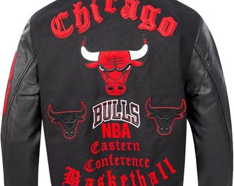 Men&#39;s Chicago Bull Retro Classic NBA Eastern Conference Basketball Varsity Jacket In Genuine Wool &  Real Leather Arms High Quality Jacket.