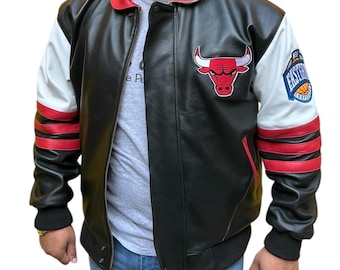NBA Vintage Leather Jacket Chicago Bulls 6-time Champions Bomber 3
