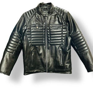 Men's Black Genuine Soft Sheepskin Leather Biker Jacket Quilted Jacket Real Motorcycle Leather Jacket- High Quality Leather Jacket