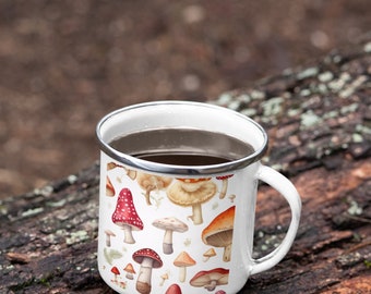 Enamel Mushroom Camping Mug / Gift for Mushroom Lover / Hiking Mug / Backpacking Mug / Rugged Camping Mug / Mushroom Mug / Campfire Mug