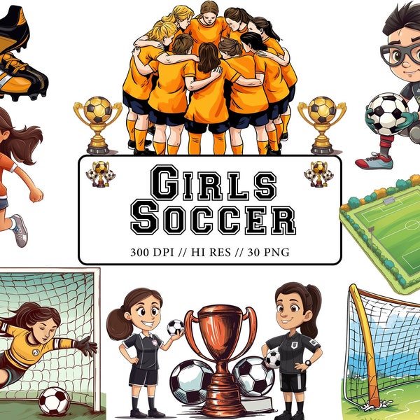 Girls Soccer Clipart Children's Sports Clipart Kids Football Invitations Scrapbooking Digital Art Girls Clipart Sports Day