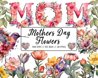 Muttertag Aquarell Clipart Blumen Frühling Aquarell Muttertag Geschenk DIY Handwerk Papier Clipart schöne Blumen digitaler Download