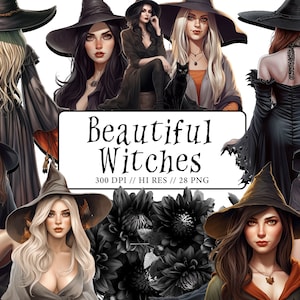 Belle streghe Clipart Fantasia Strega PNG Magia di Halloween Strega carina Clipart Uso commerciale Belle donne Clipart Inviti di Halloween