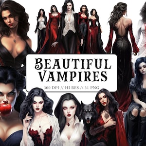 Hermosos vampiros Clipart Halloween Mujeres góticas Chica vampiro Halloween Clipart Gothic Vampire PNG Invitaciones de Halloween Cumpleaños