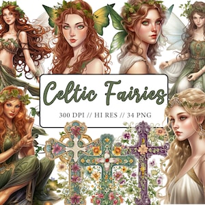 Clipart de fées celtiques Fantasy fée celtique déesse Clipart fée irlandaise païenne mignonne belle fille celtique Clipart Scrapbooking Invitations