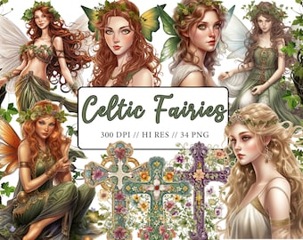 Keltische Feen Clipart Fantasy Fee keltische Göttin Clipart heidnische irische Fee niedliche schöne Mädchen keltische Clipart Scrapbooking Einladungen
