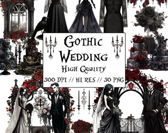 Gothic Hochzeit Clipart, Hochzeitstorte, Hochzeitstorte, Hochzeitstorte, Bundle Clipart, 30 transparente PNG