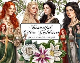 Keltische Göttin Clipart Vintage Frauen Keltische Clipart Pagan Irish Celtic Women Schöne PNG keltische Mythologie Einladungen Scrapbooking