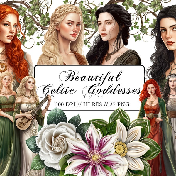 Celtic Goddess Clipart Vintage Women Celtic Clipart Pagan Irish Celtic Women Beautiful PNG Celtic Mythology Invitations Scrapbooking