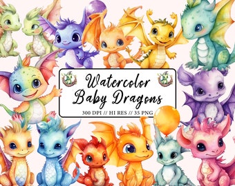Aquarell Baby Drachen Clipart Süßer Drache Aquarell Clipart Fantasy Kreaturen Kinder Party Einladung Clipart Digitaler Drache Scrapbook