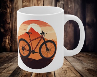 Mountain Bike Mug | Sunset Coffee Mug | Bicycle Mug | Mountain Bicycle Mug | 11oz Ceramic Mug | Coffee Cup | Bicycle Coffee Cup