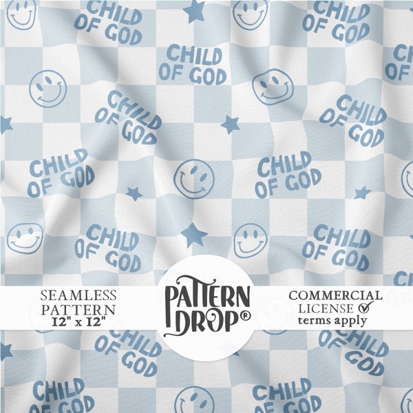 Christian Nursery Seamless Pattern Boys Checkered Seamless Child of God Checkerboard Repeating Fabric Print Faith Pattern Religious Pattern