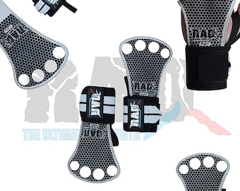 RAD Weight Lifting Grips: Split Leather, Silicone Padded Wrist Wraps