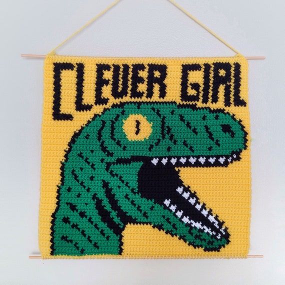 PDF PATTERN Jurassic Park Raptor Crochet Tapestry Wall Hanging Dinosaur
