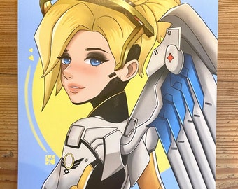 Mercy/Angel Overwatch kunstprint 15x15 cm