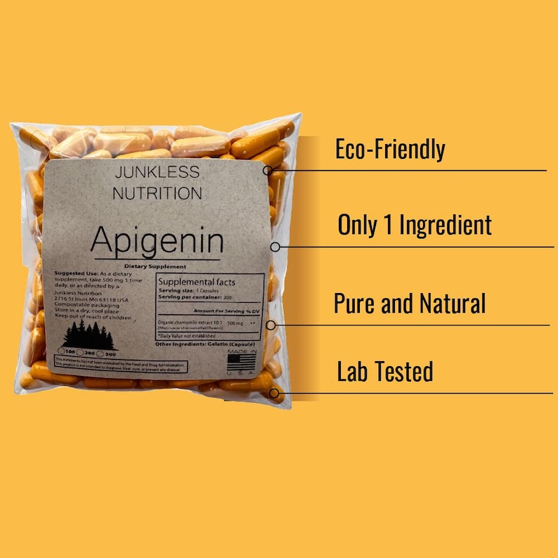 100% Pure Apigenin Capsules 500mg Extract 10:1 - Natural Herbal Remedy - USA Brand image 3
