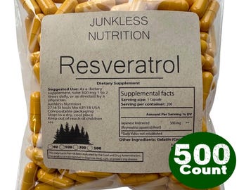 100% Pure Resveratrol Supplements Extract 500mg - Organic Herbal Capsules