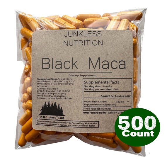 100% Pure Black Maca Root Capsules 500mg Extract 50:1  - Natural Dietary Supplement - Wholesale