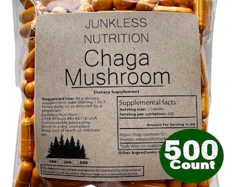 100% Real Chaga Mushroom Capsules 10:1 500mg Extract - Natural Mushroom Supplement