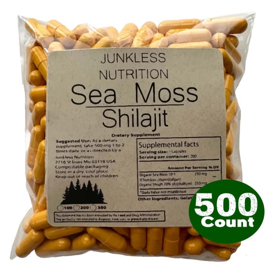 100% Pure Sea Moss and Shilajit Capsules Together 500mg - Natural Dietary supplements