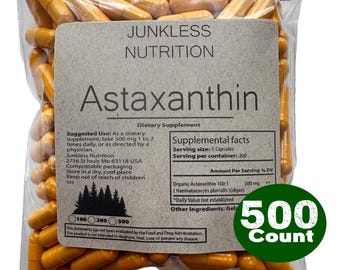 Cápsulas de astaxantina 100% pura - Extracto de 500 mg - Suplemento de algas naturales
