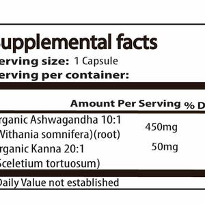Ashwagandha and kanna together supplemetn facts panel