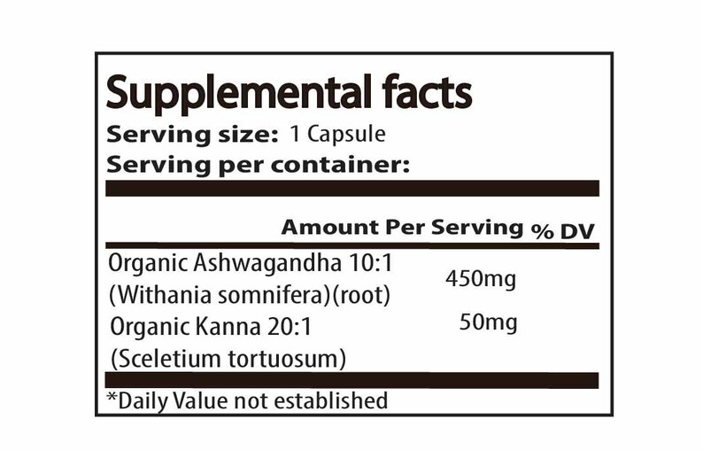 Ashwagandha and kanna together supplemetn facts panel