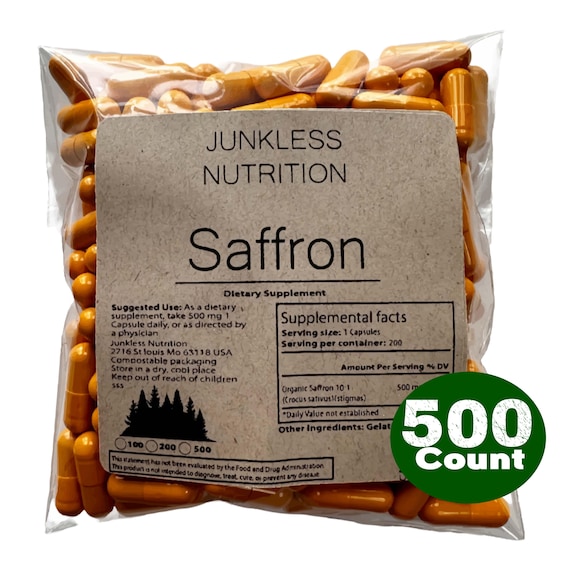 Pure Saffron Capsules 10:1 500mg Extract - Natural Herbal Supplement