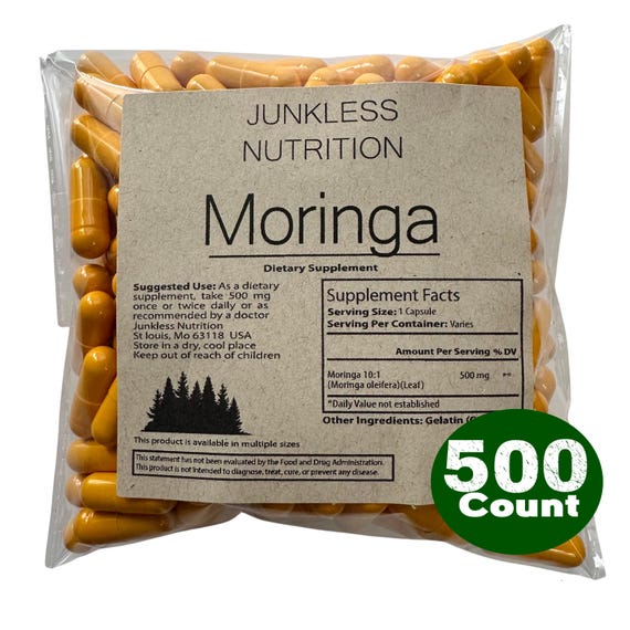 100% Pure Moringa Oleifera Capsules 10:1 500mg - Herbal Supplement
