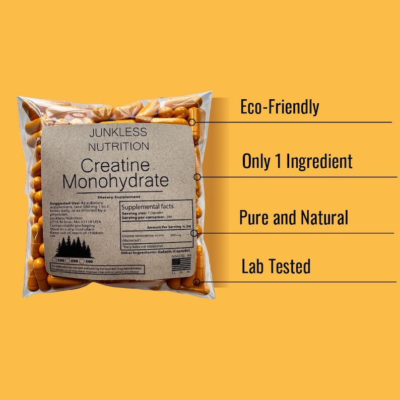 Cápsulas de creatina 100 % natural pura de 500 mg, suplemento de ATP (monohidrato de creatina micronizado). imagen 2