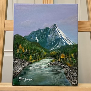 Mountain Canyon Acrylic Painting: Rocky Mountains Landscape Art, 8x10 Canvas