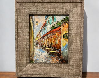 Original Acrylic Painting: Italian Cafe Cityscape at Golden Hour, 8x10 Canvas Wall Art (unframed)