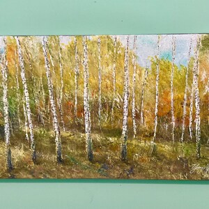 Original painting, Acrylic 20&quot;x10”, stretched canvas, hand painted art, birch trees, woods, landscape, home decor, living room art, serene