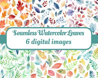 Watercolor Leaves Digital Paper - Seamless Textures, Watercolor, Printable Patterns, Scrapbook Paper, Leaves, Commercial Use