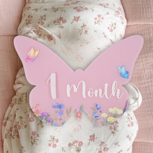 Acrylic Butterfly Wildflower Baby Milestone Cards | Monthly Milestone Markers | Wildflower Milestone Card, Baby Girls Photo Props.