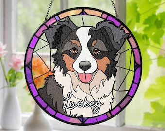 Personalized Dog Portrait Stained Glass Suncatcher, Custom Pet Memorial Stained Glass Photo Suncatcher, Dog Loss Keepsake, Pet Loss Gift