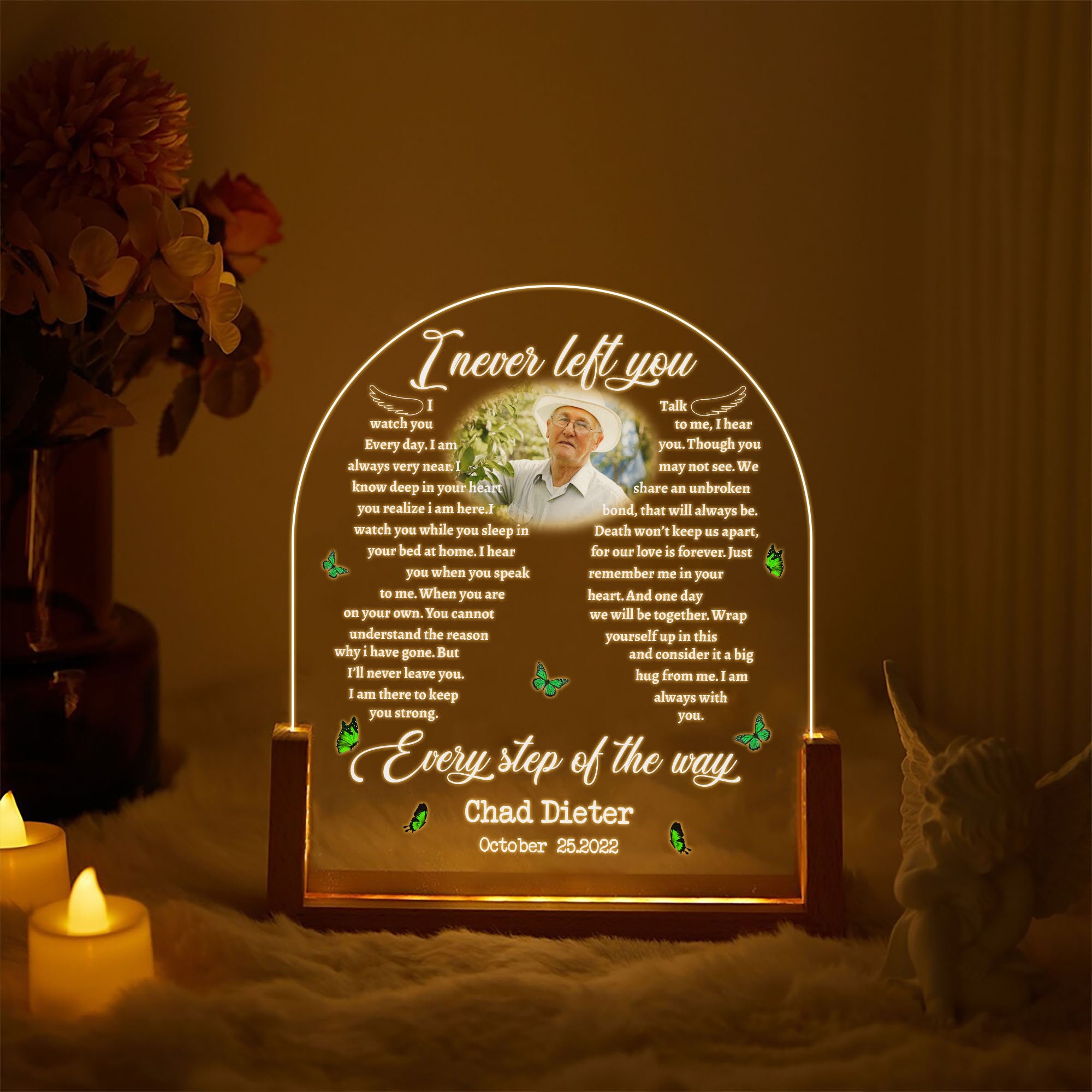 BeneCharm Personalized Memorial Night Light – Custom LED Lamp With Photo & Text For Sympathy Gift, USB Powered