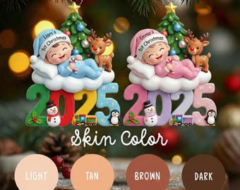 Custom 2D Acrylic Baby Christmas Ornament, Personalized Name & Year, First Christmas Keepsake, Family Name Ornament Gift