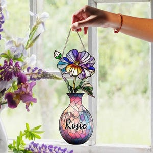 Personalized Birth Flower Suncatcher: Acrylic Window Hanging, Memorial Gift