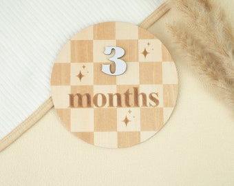 Wooden Caro Baby Monthly Milestone Cards | Baby Boy Monthly Milestone | Milestone Sign Decor, Baby Boy Photo Props.