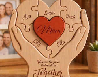 Personalized Mothers Day Wooden Puzzle, You Are The Piece That Holds Us Together Sign, Custom Gift For Mom From Kid, Printed Family Puzzle