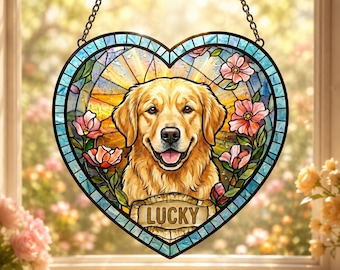 Personalized Dog Portrait Stained Glass Suncatcher, Custom Pet Memorial Stained Glass Photo Suncatcher, Dog Loss Keepsake, Pet Loss Gift
