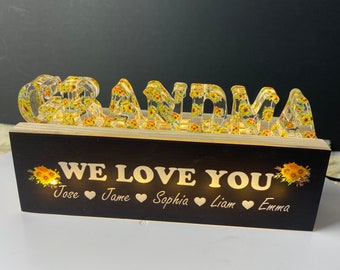 Customized Flower Printed LED Light, Night Light, CustomFlower Family Night Light, Birthday, Mother's Day Gift for Grandma Mom-2