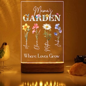 Custom Mother&#39;s Garden LED Light: Personalized Birth Month Flower Lamp